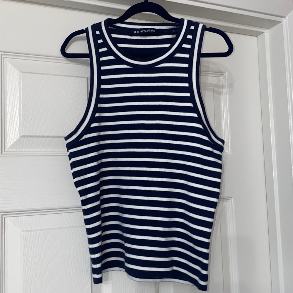 Veronica Beard Jordyn Navy & White striped ribbed stretch cotton  tank. Size XS - Picture 7 of 10